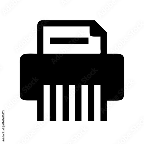 A black and white illustration of a paper shredder