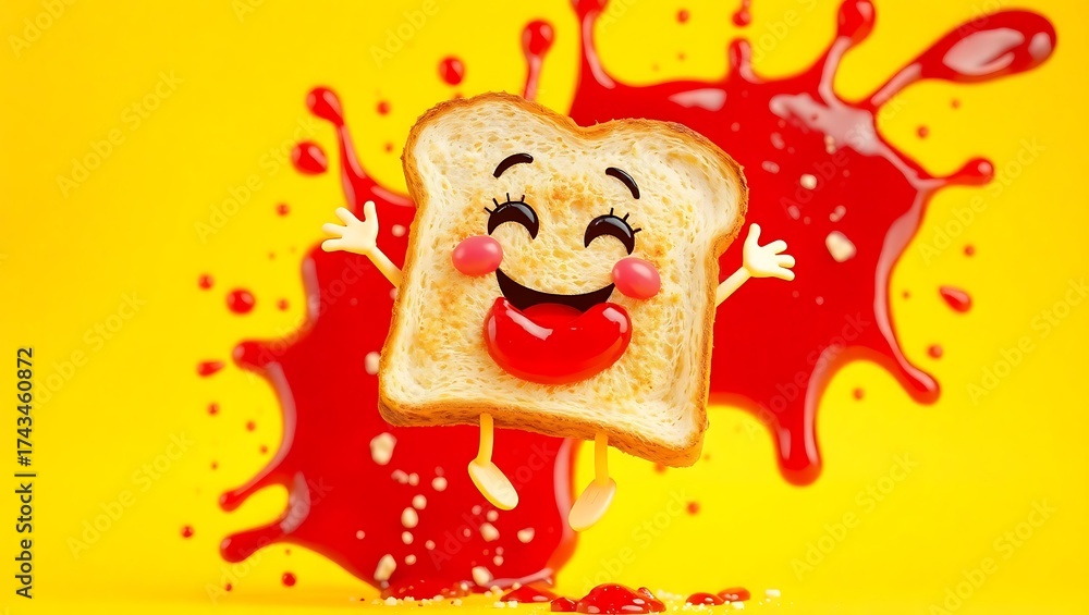Fototapeta premium Happy Toast Jumping in Red Jelly Splash