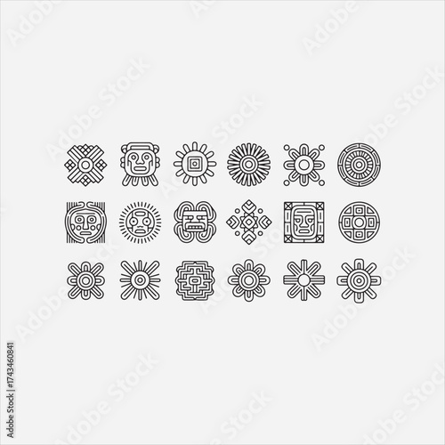 Collection of ancient Mesoamerican glyphs and symbols