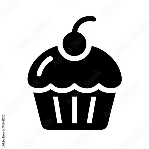 Illustration of a cupcake with cherry on top