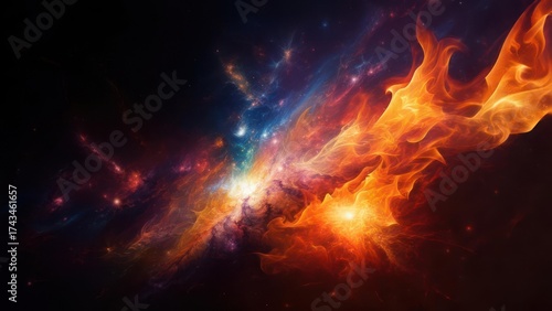 Wallpaper Mural Fiery Nebula Exploding with Cosmic Energy and Starlight. Torontodigital.ca