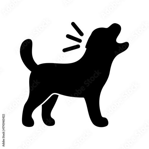 Silhouette of a howling or barking dog with sound waves above head