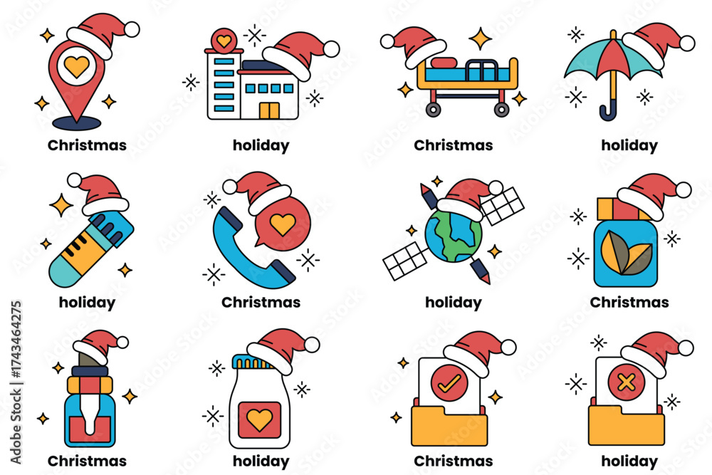 Fototapeta premium A set of Christmas and holiday icons