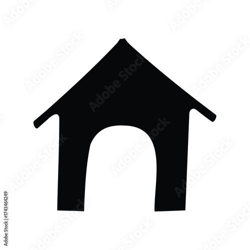 Silhouette of a simple doghouse with an arched entrance in black