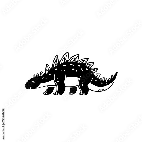 Ankylosaurus. Ankylosaurus simple black and white line art vector logo