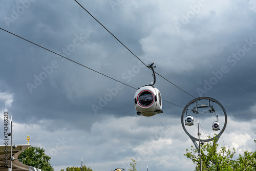 Photography View of the new, modern cableway at VDNKh in Moscow