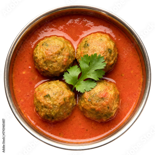 Gourmet Lauki Kofta Curry, an Indian vegetarian dish with bottle gourd dumplings in a kansa bowl