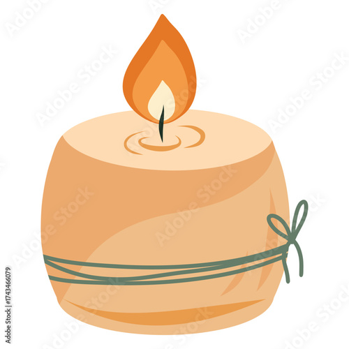 Pillar Candle Illustration, Rustic Candle Graphic, Tied Candle with Flame