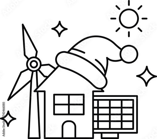 A windmill is next to a house with a hat on top of it