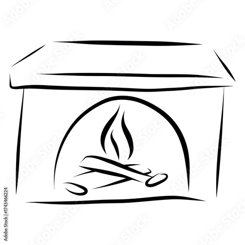 Hearth Sketch Illustration, Hearth Icon Doodle