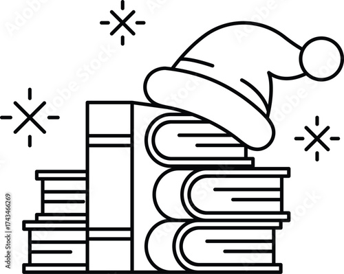 A stack of books with a hat on top of them