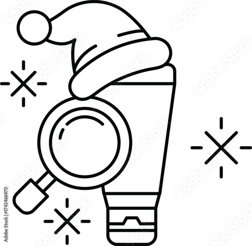 A black and white drawing of a bottle of lotion with a hat on top of it