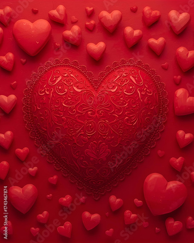 Valentine’s Day, romantic hearts, love concept, red hearts, pink hearts, blue hearts, textured hearts, pastel background, minimal design, romantic decoration, love celebration, Valentine background, r