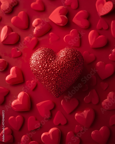 Valentine’s Day, romantic hearts, love concept, red hearts, pink hearts, blue hearts, textured hearts, pastel background, minimal design, romantic decoration, love celebration, Valentine background, r