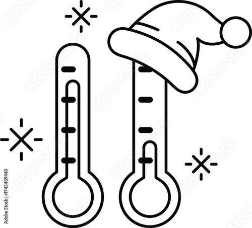 A black and white drawing of a hat on a thermometer with the temperature at -10