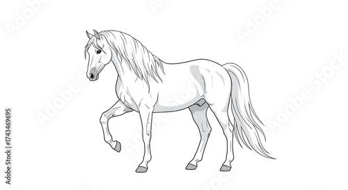 Beautiful white horse standing proudly in a field.