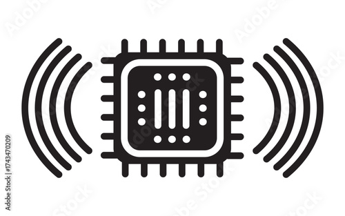 Microchip icon. same pose same proportions four styles black solid glyph outline minimal flat multicolor filled