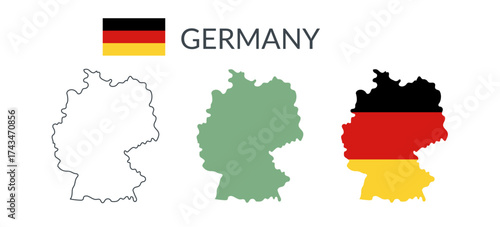 Germany country geographical borders isolated on white background. Flag of Germany. Vector flat cliparts.	
