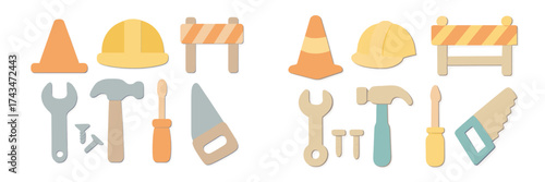 Construction tools and safety equipment set for building projects and maintenance work