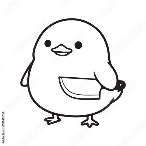 Cute cartoon duck holding a knife, funny but dangerous meme character, black and white line art illustration.
