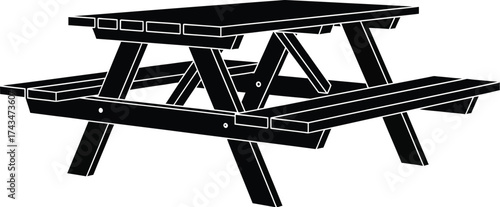 Outdoor picnic dining table vector illustration silhouette icon