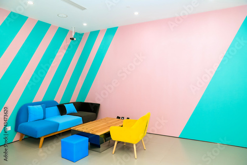 Wallpaper Mural modern living room with blue sofa Torontodigital.ca