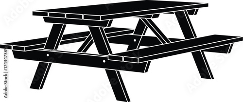 Outdoor picnic dining table vector illustration silhouette icon