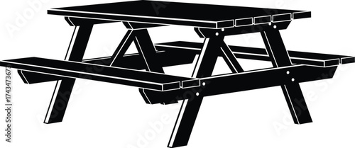 Outdoor picnic dining table vector illustration silhouette icon