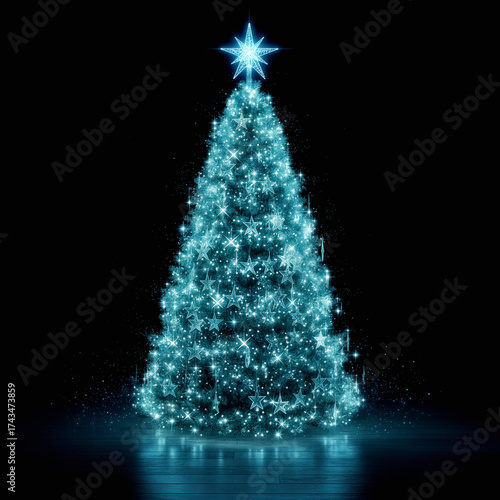 Illuminated Turquoise Christmas Tree with Star Decorations