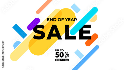 END OF YEAR SALE OFFERS AND DISCOUNT PROMOTION TEMPLATE BANNER FLAT DESIGN.COLORFUL BLUE PURPLE ORANGE COLOR BACKGROUND VECTOR. GOOD FOR SOCIAL MEDIA POST, COVER , POSTER 