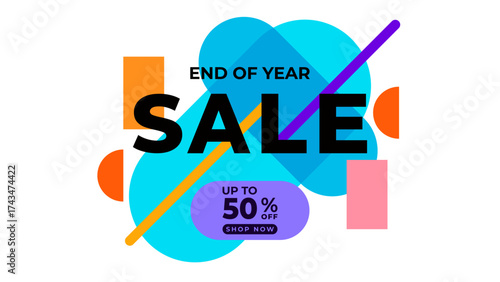 END OF YEAR SALE OFFERS AND DISCOUNT PROMOTION TEMPLATE BANNER FLAT DESIGN.COLORFUL BLUE PURPLE ORANGE COLOR BACKGROUND VECTOR. GOOD FOR SOCIAL MEDIA POST, COVER , POSTER 