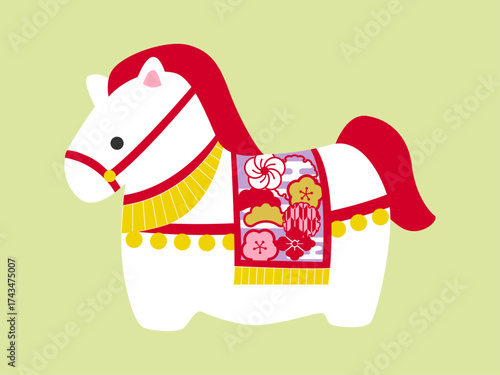午年の年賀状用素材　かわいいウマの置物イラスト