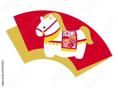 午年の年賀状用素材　かわいいウマの置物イラスト