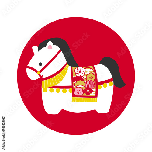 午年の年賀状用素材　かわいいウマの置物イラスト