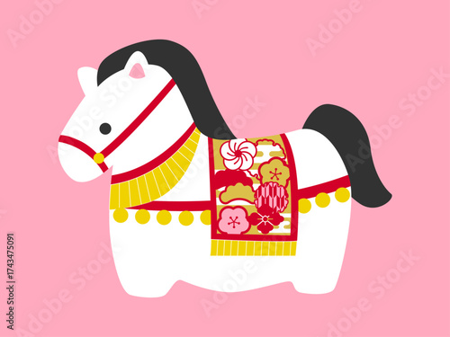 午年の年賀状用素材　かわいいウマの置物イラスト