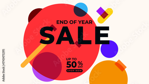 END OF YEAR SALE OFFERS AND DISCOUNT PROMOTION TEMPLATE BANNER FLAT DESIGN.COLORFUL BLUE PURPLE ORANGE COLOR BACKGROUND VECTOR. GOOD FOR SOCIAL MEDIA POST, COVER , POSTER 