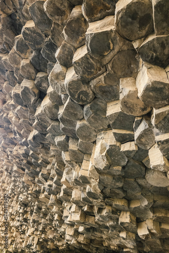 Wallpaper Mural Close-up of hexagonal basalt columns in Garni Gorge, Armenia. This volcanic rock formation reveals nature?s geometric structure and cooling patterns Torontodigital.ca
