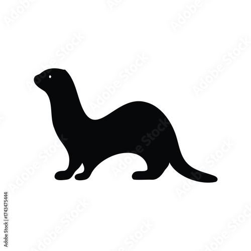 A minimalistic black silhouette of a weasel or similar mustelid animal