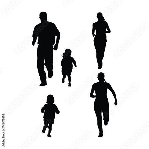 collection of vector style silhouettes of people running