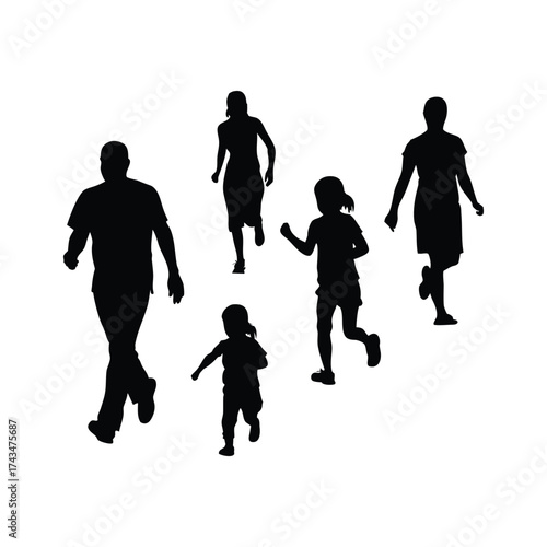 collection of vector style silhouettes of people running