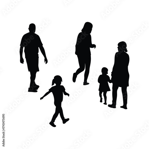 collection of vector style silhouettes of people running