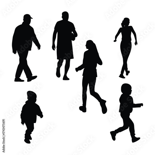 collection of vector style silhouettes of people running