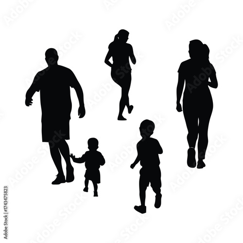 collection of vector style silhouettes of people running