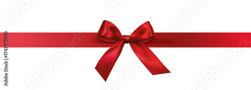 Vector decorative shiny gift red ribbon with tied bow design element isolated on white background