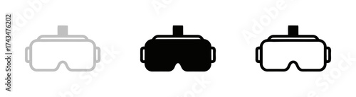 Virtual Reality Headset Icons in Gray, Black and White on a White Background