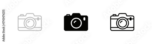 Three Camera Icons Depicting Different Styles in Line Art on White Background