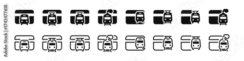 City transport voucher and discount card in outline and filled style. Public transit vector graphics