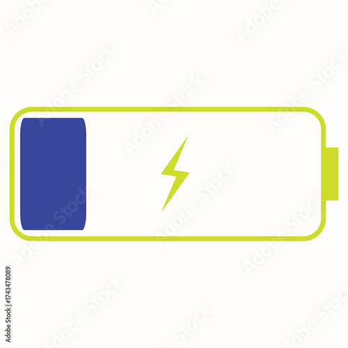 blue battery charging indicator, full charged battery icon flat design drawing style representing battery power status, used in digital devices to display remaining battery life, charging status
