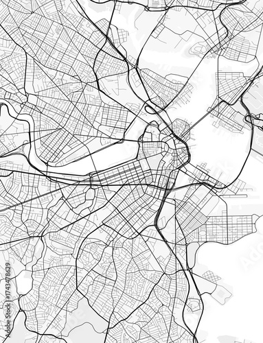 Boston City Map. Minimalist black and white line art poster for printing, wallpaper, wall art for home and office decor