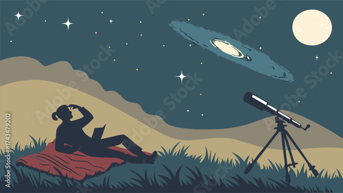 Contemplative stargazing adventure awaits under a majestic moonlit sky, inspiring dreams and cosmic wonder for explorers and astronomy enthusiasts alike